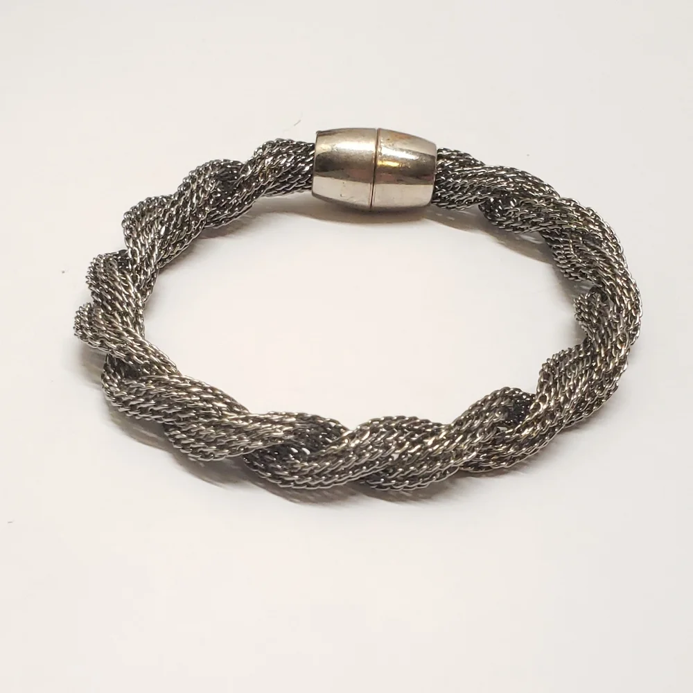 Silver Tone Mesh Twist Bracelet Statement Bracelet